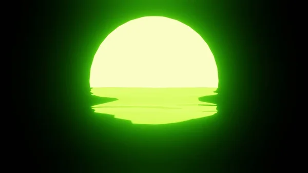 Zöld Naplemente Vagy Hold Tükröződés Vízben Vagy Óceán Fekete Alapon — Stock Fotó