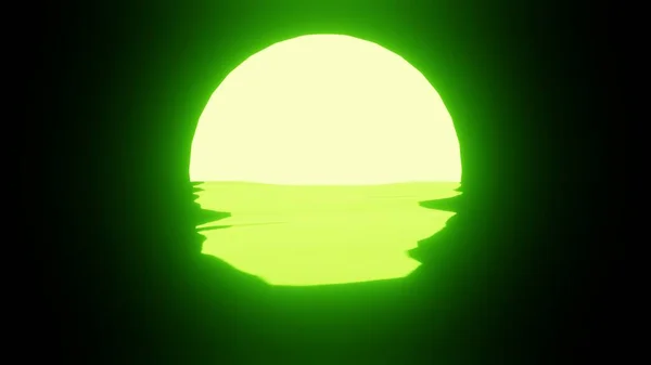 Green Sunset Moon Reflection Water Ocean Black Background Uhd Rendering —  Fotos de Stock