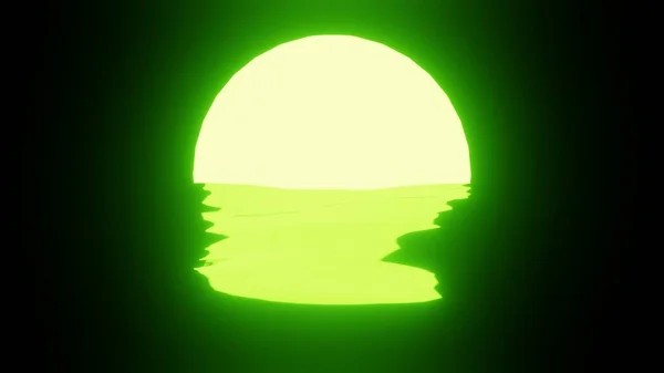 Green Sunset Moon Reflection Water Ocean Black Background Uhd Rendering — 스톡 사진