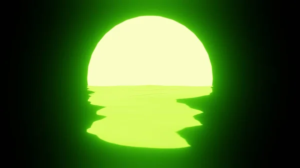 Green Sunset Moon Reflection Water Ocean Black Background Uhd Rendering — Stock Fotó