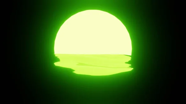 Green Sunset Moon Reflection Water Ocean Black Background Uhd Rendering — Stock Photo, Image