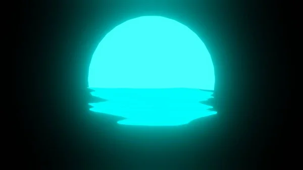 Lichtblauwe Zonsondergang Maanreflectie Water Oceaan Zwarte Achtergrond Uhd Destructie — Stockfoto