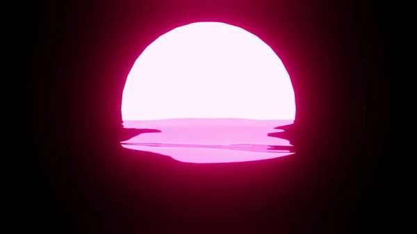Magenta Sunset Moon Reflection Water Ocean Black Background Uhd Rendering — Stock Photo, Image
