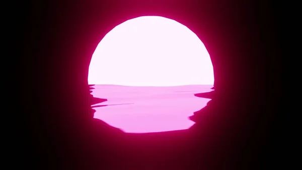 Magenta Sunset Moon Reflection Water Ocean Black Background Uhd Rendering — стоковое фото