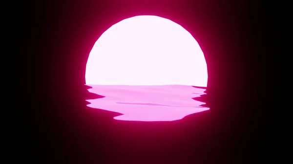 Magenta Sunset Moon Reflection Water Ocean Black Background Uhd Rendering — Stock fotografie