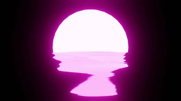 Pink Sunset Moon Reflection Water Ocean Black Background Uhd Rendering — Foto de Stock