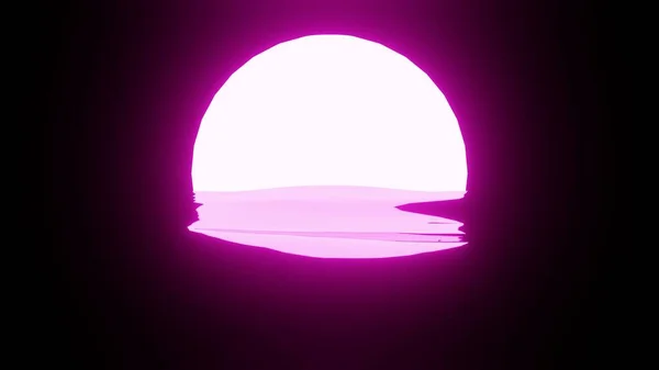 Roze Zonsondergang Maan Reflectie Water Oceaan Zwarte Achtergrond Uhd Destructie — Stockfoto