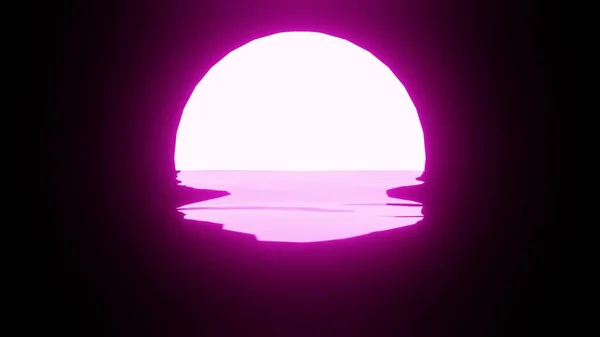 Pink Sunset Moon Reflection Water Ocean Black Background Uhd Rendering — Stockfoto