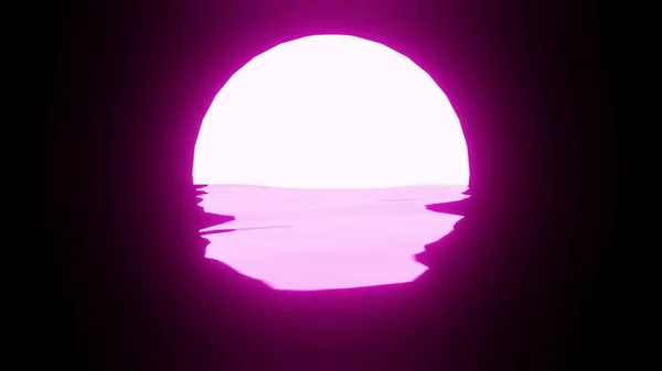 Pink Sunset Moon Reflection Water Ocean Black Background Uhd Rendering — стоковое фото