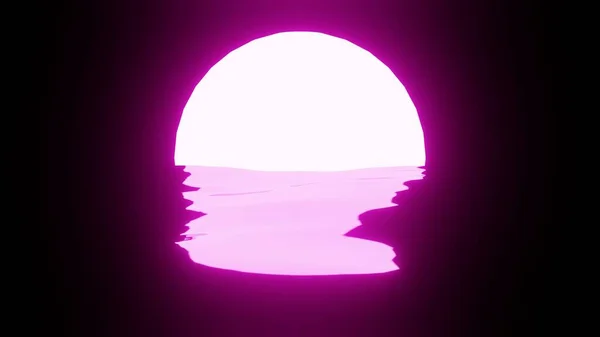 Roze Zonsondergang Maan Reflectie Water Oceaan Zwarte Achtergrond Uhd Destructie — Stockfoto