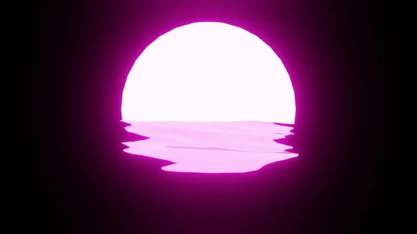 Pink Sunset Moon Reflection Water Ocean Black Background Uhd Rendering — Stock Fotó