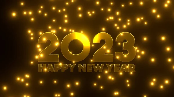 Boldog Évet 2023 Arany Lehulló Részecskékkel Fekete Háttéren Uhd Renderelés — Stock Fotó