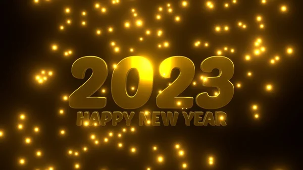 Szczęśliwego Nowego Roku 2023 Złotą Spadającą Cząstką Czarnym Tle Uhd — Zdjęcie stockowe