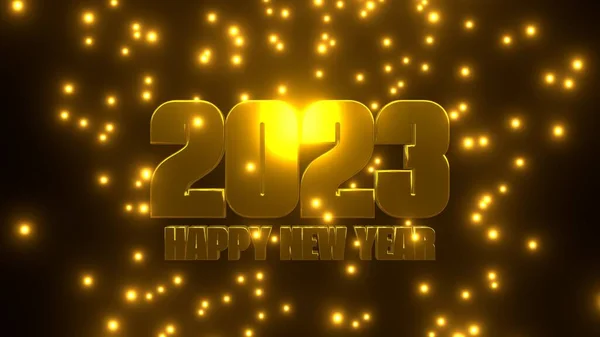 Frohes Neues Jahr 2023 Mit Goldenem Fallpartikel Auf Schwarzem Hintergrund — Stockfoto