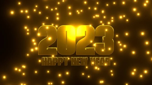 Boldog Évet 2023 Arany Lehulló Részecskékkel Fekete Háttéren Uhd Renderelés — Stock Fotó