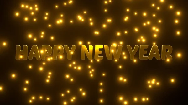 新年快乐 金色的粒子落在黑色的背景上 Uhd 3D渲染 — 图库照片