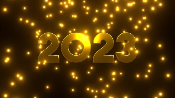 Gelukkig Nieuwjaar 2023 Met Gouden Vallende Deeltjes Zwarte Achtergrond Uhd — Stockfoto
