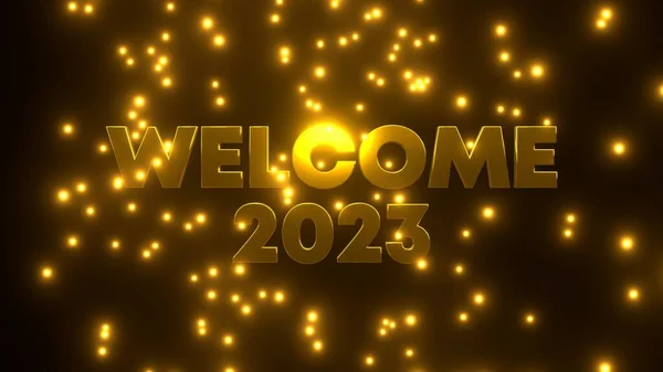 Benvenuti 2023 Con Particelle Dorate Che Cadono Fondo Nero Uhd — Foto Stock