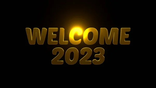 Welcome 2023 Чорному Тлі Uhd Візуалізація — стокове фото