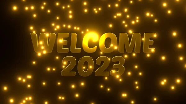 Welcome 2023 Golden Falling Particle Black Background Uhd Rendering — Stock Photo, Image
