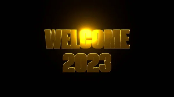 Welcome 2023 Black Background Uhd Rendering — Stock Photo, Image