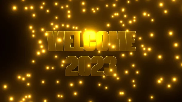 Welcome 2023 Med Gylne Fallpartikler Svart Bakgrunn Uhd Smelting – stockfoto