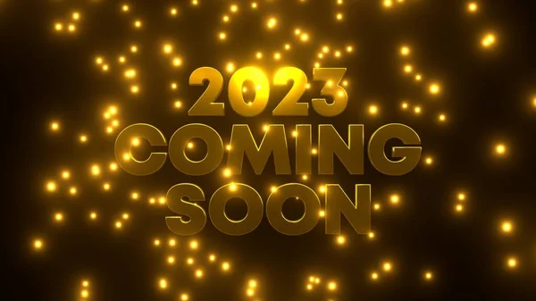 2023 Zbliża Się Soon Złotą Spadającą Cząstką Czarnym Tle Uhd — Zdjęcie stockowe