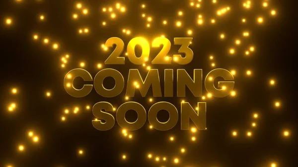 2023 Próximamente Próximo Con Partícula Dorada Sobre Fondo Negro Uhd — Foto de Stock