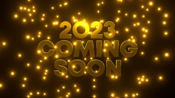 2023 Coming Soon Golden Falling Particle Black Background Uhd Rendering — Stock Photo, Image