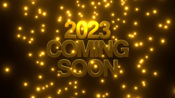 2023 Próximamente Próximo Con Partícula Dorada Sobre Fondo Negro Uhd — Foto de Stock