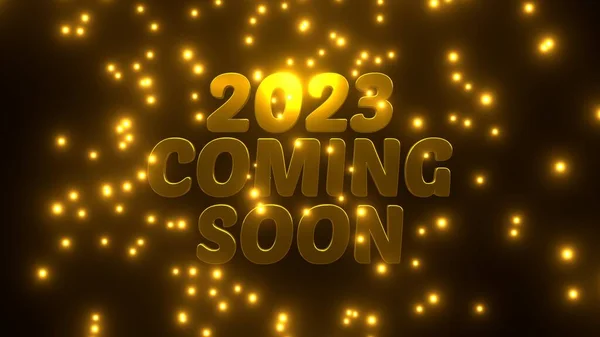 2023 Komen Soon Met Gouden Vallende Deeltje Zwarte Achtergrond Uhd — Stockfoto