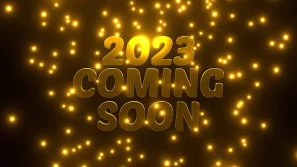 2023 Próximamente Próximo Con Partícula Dorada Sobre Fondo Negro Uhd —  Fotos de Stock