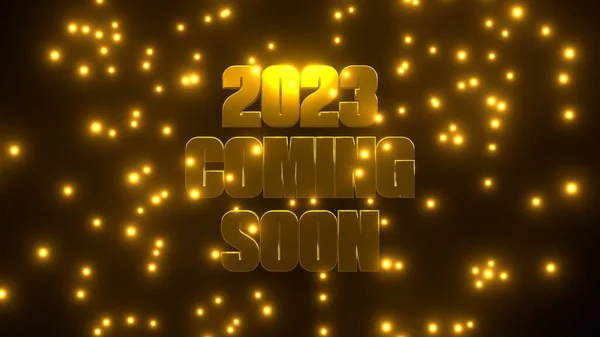 2023 Prossimo Con Particelle Dorate Cadenti Fondo Nero Uhd Rendering — Foto Stock