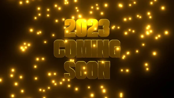 2023 Komen Soon Met Gouden Vallende Deeltje Zwarte Achtergrond Uhd — Stockfoto