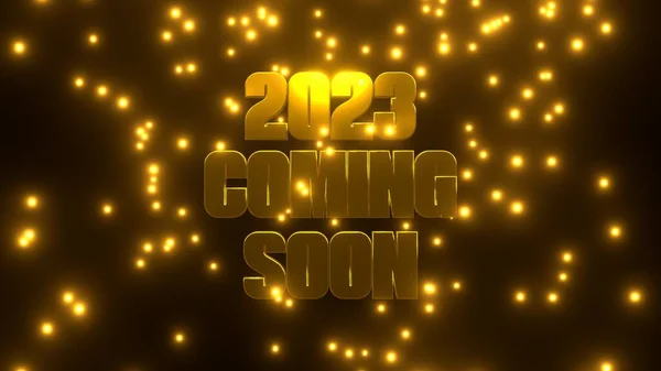 2023 Zbliża Się Soon Złotą Spadającą Cząstką Czarnym Tle Uhd — Zdjęcie stockowe