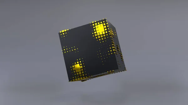 Abstract Black Cube Zero Gravity Uhd Rendering — 图库照片