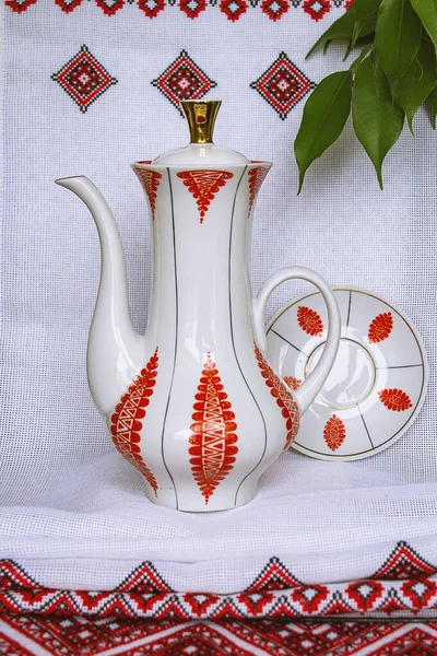 Vintage Porcelain Coffee Set Made 70S Last Century Ethnic Style — Stock Photo, Image