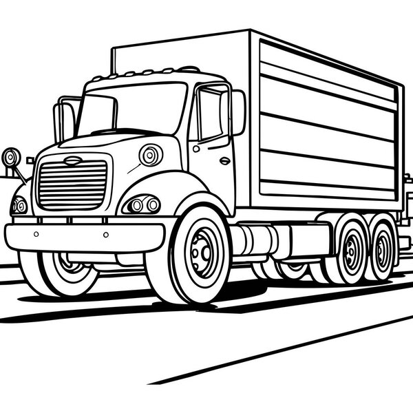 This fun and engaging coloring page features a large smiling container truck cruising down the road. Perfect for kids who love vehicles, trucks, and transport scenes. The bold lines and large spaces make it ideal for young artists to color while lear