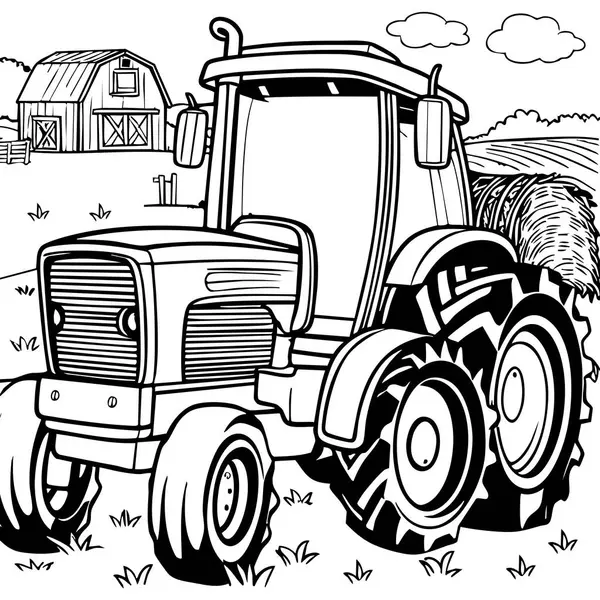 Bu çiftlik temalı renkli sayfa ahırın yakınındaki çimenli bir arazide park etmiş büyük bir traktörü gösteriyor. Çiftçilikle ya da makineyle ilgilenen çocuklar için idealdir, onları gerçekçi ya da yaratıcı şekillerde boyamaya teşvik eder. Arkaplanda yuvarlanan alan var