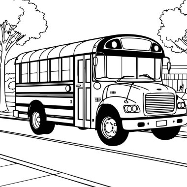 Bu boyama sayfası, arka planda ağaçlarla çevrili bir banliyö caddesine gelen bir okul otobüsünü ve bir okul binasını gösteriyor. Okula dönüş aktiviteleri ya da ulaşım temalı dersler için mükemmel. Çocukların günlük sahneleri tanımasına yardımcı olur.
