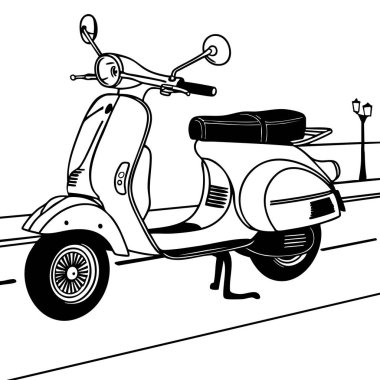 Bu boyama sayfasında caddeye park edilmiş klasik tarzda bir scooter 'ın ayrıntılı bir çizimi yer alıyor. Klasik araçların ve ulaşım temalarının hayranları için mükemmel, çocukların ve yetişkinlerin retro tasarımı takdir ederken yaratıcılığı keşfetmesine olanak sağlıyor. Th