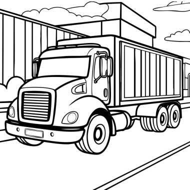 Bu ayrıntılı boyama sayfası endüstriyel şehir ortamında bir yolda bir kamyoneti gösteriyor. Temiz çizgiler ve cesur bir tasarım ile, kamyonları, ulaşımı ve inşaat temalı çizimleri seven çocuklar için idealdir. Kentsel arka plan ve tr