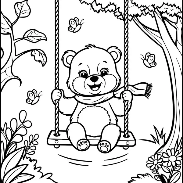 Bu sevimli boyama sayfasında küçük mutlu bir ayı orman ortamında salıncakta sallanırken eğleniyor. Kanat çırpan kelebekler, çiçekler ve ağaçlarla çevrili bu güzel manzara çocukların en sevdiği renklerle canlanması için mükemmeldir. Ben...