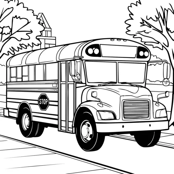 Bu boyama sayfasında, ağaçlar ve binalarla çevrili, okula giden klasik bir okul otobüsü yer alıyor. Çocuklar için tanıdık ve rahatlatıcı bir sahne. Okula dönüş aktiviteleri ya da günlük rutinler için mükemmel.. 