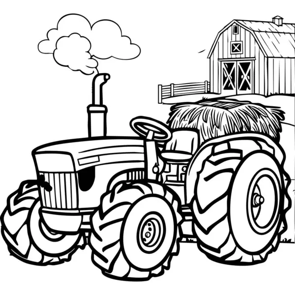 Bu boyama sayfası, güçlü bir çiftlik traktörünün klasik bir ahırın önünde saman taşıdığını gösteriyor. Taşra yaşamının ve çiftlik işinin özünü yakalıyor, araçlardan ve kırsal temalardan hoşlanan çocuklar için mükemmel. Büyük tekerlekler, dumanlı egzoz ve detaylar.