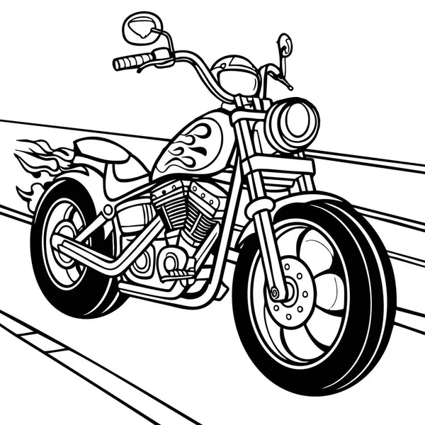 Bu dinamik boyama sayfasında, yolda giden şık bir motosiklet sergileniyor.