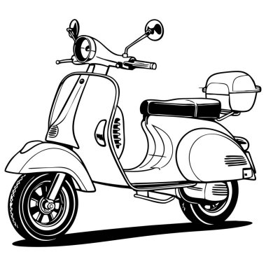 Arka kutusu ve aynaları eğlenceli bir sürüş için hazır olan klasik tarz scooter..