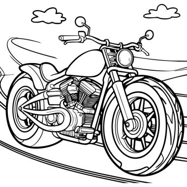 Detaylı motor parçaları ve kalın lastikleri olan gerçekçi bir motosiklet, araç meraklıları için harika..