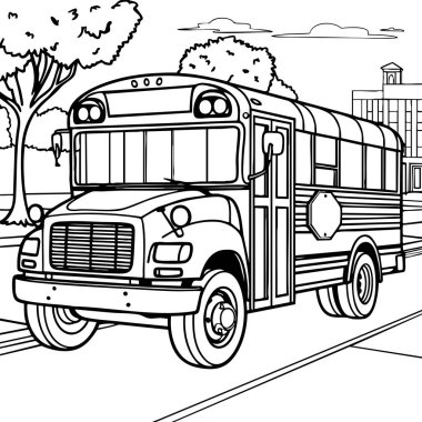Bu boyama sayfasında okula dönüş teması ve ulaşım aşıkları için ideal bir okul otobüsü var..