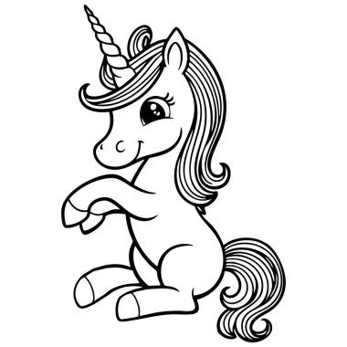 Neşeli bir bebek fil, çocuklar için ilgi çekici ve eğlenceli boyama sayfasıyla su sıçratırken bir gölette oynuyor.